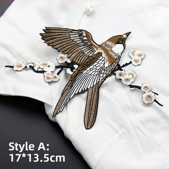 Rayon patch rinkinys drabužiams - gėlių, paukščių ir slyvos žiedo dizainas, lyginimui pritvirtinami pleistrai Rainbow Embroidery