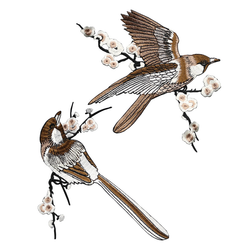 Rayon patch rinkinys drabužiams - gėlių, paukščių ir slyvos žiedo dizainas, lyginimui pritvirtinami pleistrai Rainbow Embroidery