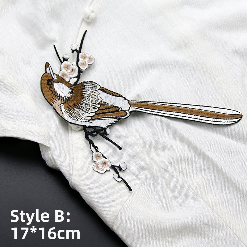 Rayon patch rinkinys drabužiams - gėlių, paukščių ir slyvos žiedo dizainas, lyginimui pritvirtinami pleistrai Rainbow Embroidery