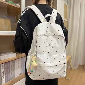 Moteriškas mokyklinis kuprinė iš nailono, su gėlių raštu, lengvas, su išlenktais pečių dirželiais