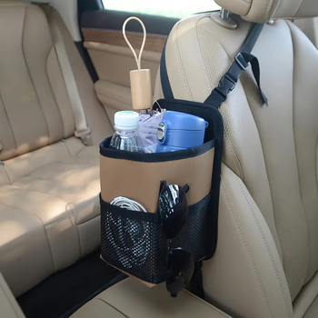 Cilinderszerű autóülésre akasztható tárolótáska, nylon és háló anyagból, többfunkciós, utazásokhoz és otthoni tároláshoz