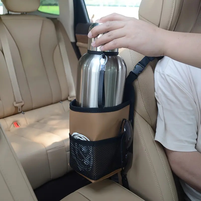 Cilinderszerű autóülésre akasztható tárolótáska, nylon és háló anyagból, többfunkciós, utazásokhoz és otthoni tároláshoz