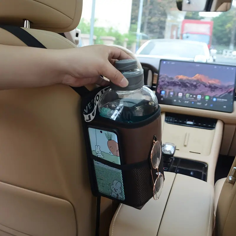 Cilinderszerű autóülésre akasztható tárolótáska, nylon és háló anyagból, többfunkciós, utazásokhoz és otthoni tároláshoz