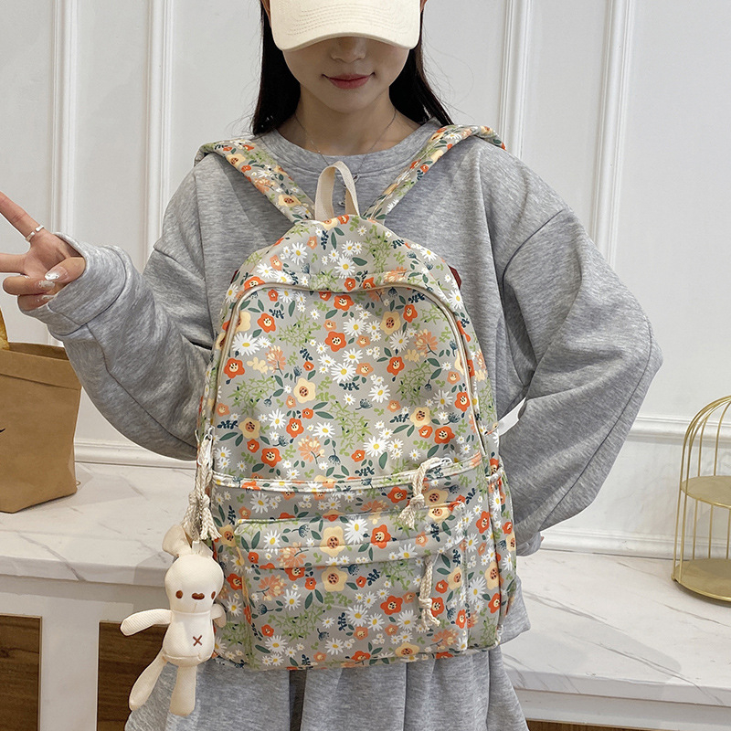 Раница с флорален принт за ежедневна градска употреба, капацитет под 20 л, композитна материя, с извити презрамки