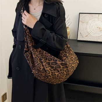Dumpling torba preko ramena – leopard print, platnena, velika kapaciteta, zatvaranje zipom, unutarnji džepovi