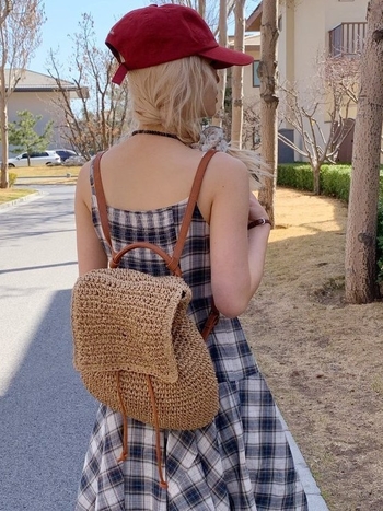 Ψάθινο σακίδιο πλάτης unisex για καθημερινή χρήση, δύο-τροπής μεταφορά, επένδυση πολυεστέρα, φρέσκο και γλυκό στυλ, χωρητικότητα έως 20 L