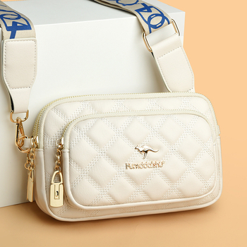 Γυναικεία PU καπιτονέ τσάντα με οριζόντια τετράγωνη μορφή, κλείσιμο με φερμουάρ, μία ιμάντα ώμου, για καθημερινή χρήση