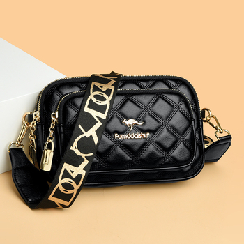 Γυναικεία PU καπιτονέ τσάντα με οριζόντια τετράγωνη μορφή, κλείσιμο με φερμουάρ, μία ιμάντα ώμου, για καθημερινή χρήση