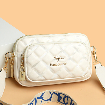 Γυναικεία PU καπιτονέ τσάντα με οριζόντια τετράγωνη μορφή, κλείσιμο με φερμουάρ, μία ιμάντα ώμου, για καθημερινή χρήση