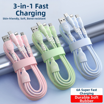 Rýchlonabíjací dátový kábel s trojitým konektorom, Huawei Type-C kompatibilný; rozhrania: Lightning, Micro USB, Type-C; dĺžka 1,2 m; materiál: TPE.