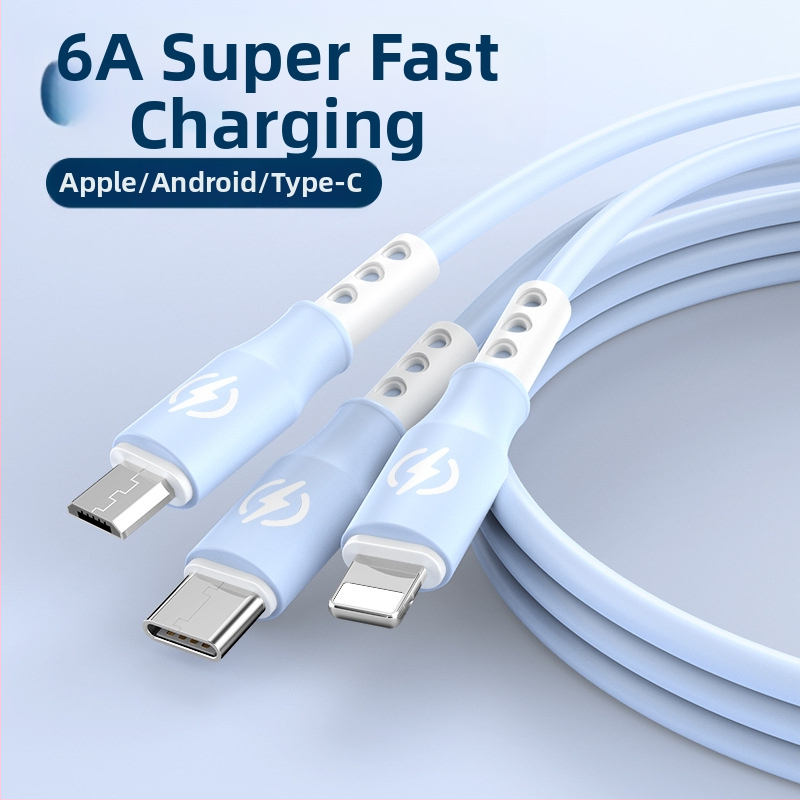 Едно към три мултиконектор кабел за данни и бързо зареждане, Huawei Type-C съвместим; интерфейси: Lightning, Micro USB, Type-C; дължина: 1.2 м; материал: TPE.