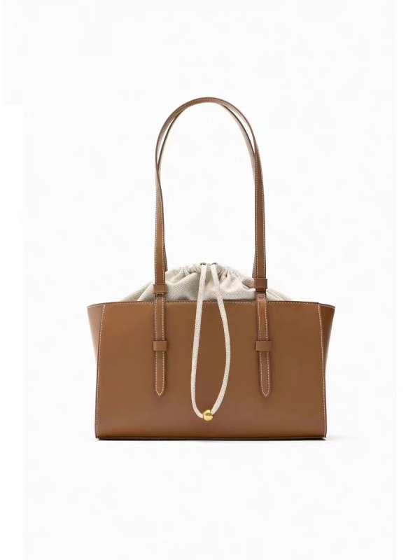 PU ženska torba, gradski minimalistizam, torba tipa kanta, zatvaranje špagom, unutarnja džep sa zatvaračem, dvostruke naramenice