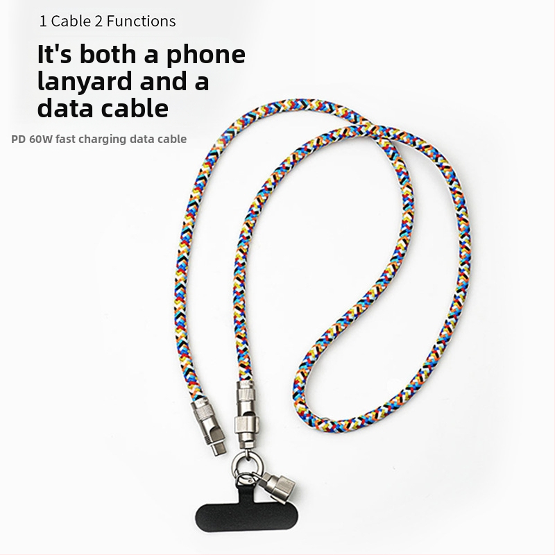 Soson 2-v-1 lanyard kábel pre USB-C a Lightning, tkaný, PD60W rýchle nabíjanie, kovová spona zo zliatiny zinku