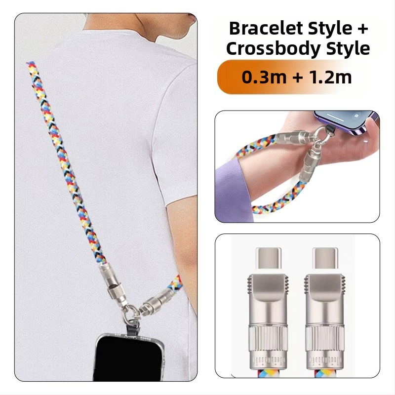 Soson 2-v-1 lanyard kábel pre USB-C a Lightning, tkaný, PD60W rýchle nabíjanie, kovová spona zo zliatiny zinku