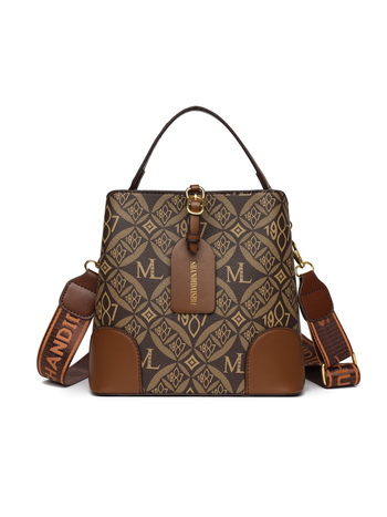 Geantă bucket pentru femei, PU, capacitate mare, imprimeu retro, închidere cu fermoar, buzunare interioare: buzunar cu fermoar și buzunar pentru telefon, căptușeală poliester