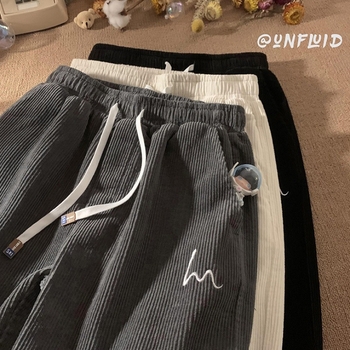 Muške sportske hlače od korduroja, širok kroj, visok struk, 100% poliester, za sva četiri godišnja doba