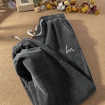 Ανδρικά casual παντελόνια Corduroy, χαλαρή εφαρμογή, ψηλή μέση, 100% πολυεστέρας, για όλες τις εποχές