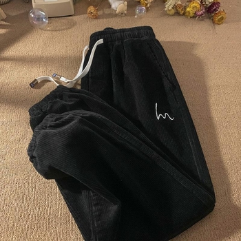 Ανδρικά casual παντελόνια Corduroy, χαλαρή εφαρμογή, ψηλή μέση, 100% πολυεστέρας, για όλες τις εποχές