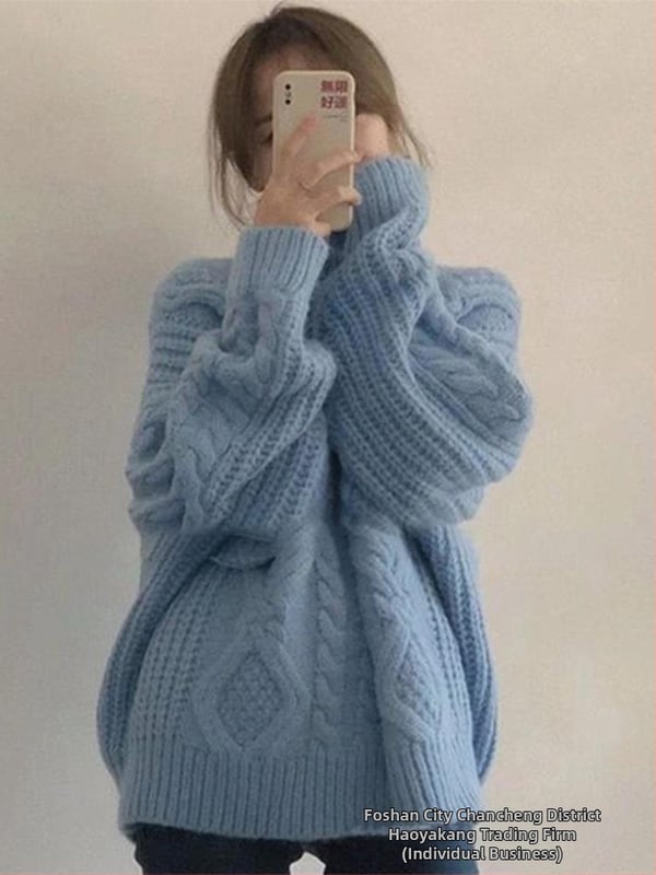 Pulover tricotat cu textură cable, guler polo, croială lejeră, mâneci lungi, toamna 2024