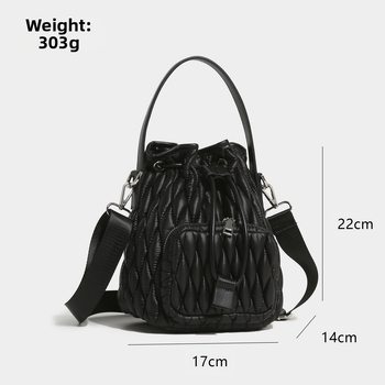 Geantă tip găleată din poliester, cu buzunar fermoar și buzunar pentru telefon, toamnă 2024, buzunar interior