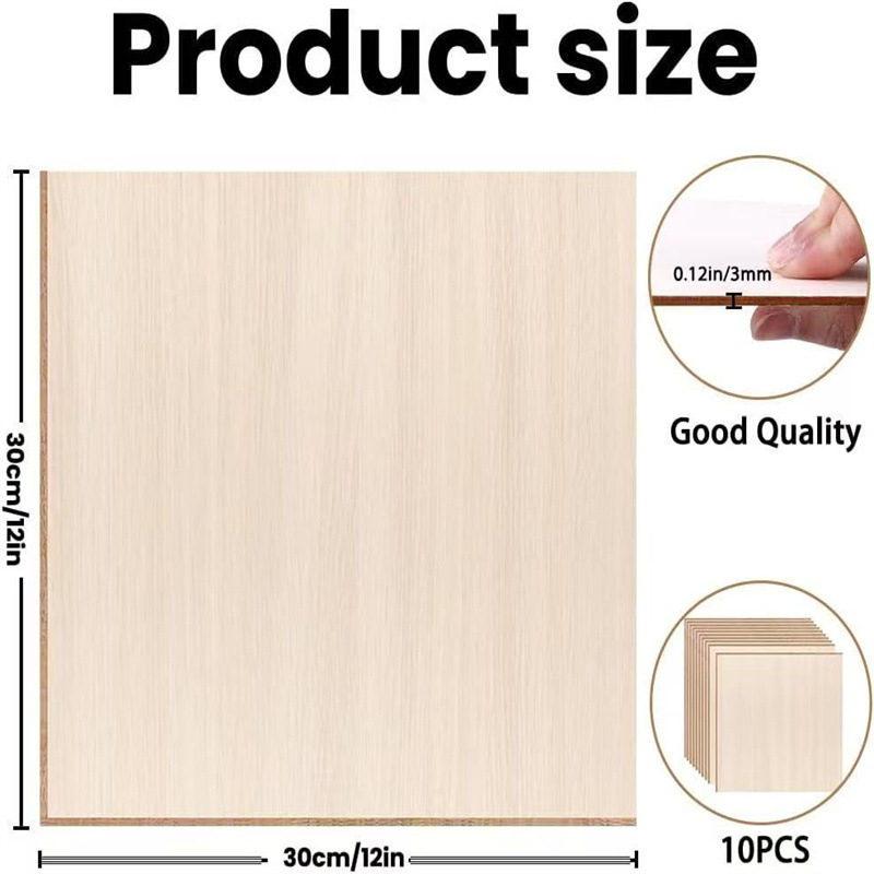 Tanak furnirani drveni kvadratići za rukotvorine i modeliranje, pogodni za lasersko rezanje, spaljivanje drveta i slikanje.