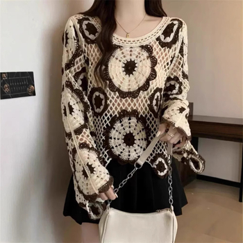 Pamučni kardigan s izvezenim uzorkom, slobodan kroj, dugi rukavi, okrugli izrez, kratka duljina