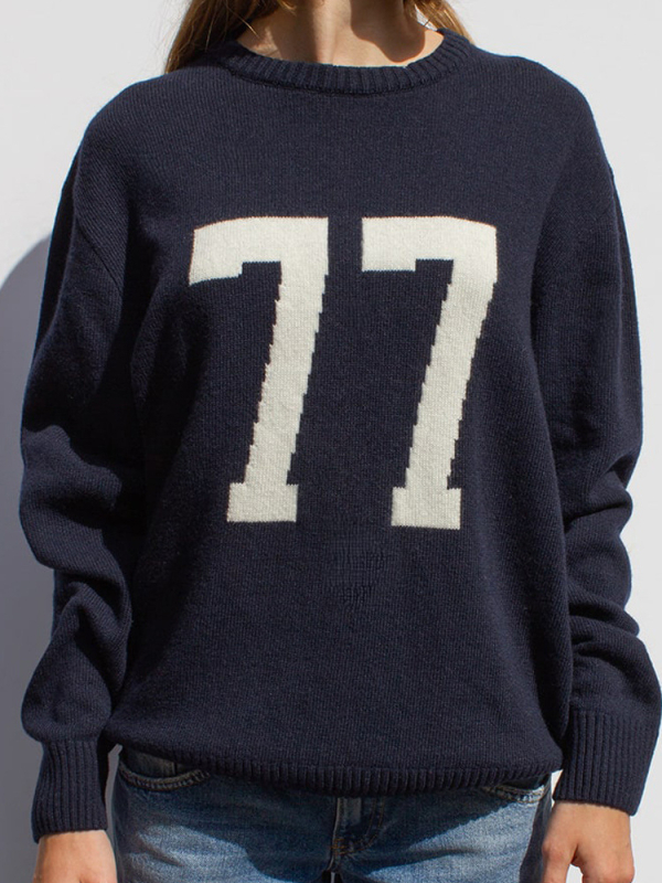 Ženski džemper s alfabetom jacquard, okrugli izrez, srednje težine poliester-spandeks tkanina, 3D uzorak, proljeće 2024