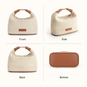 Ženska pletena torba od slame, tote torba s jednim naramenicom, zatvarač, unutarnji džep sa zipom i džep za mobitel, poliester podstava.