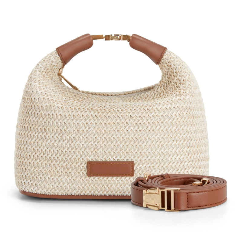 Ženska pletena torba od slame, tote torba s jednim naramenicom, zatvarač, unutarnji džep sa zipom i džep za mobitel, poliester podstava.