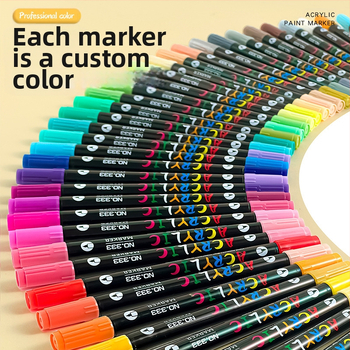 Akrilinis markeris su dviem galiukais, atsparus vandeniui, minkštas antgalis grafitiui