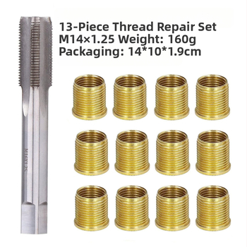 13-частов комплект за ремонт на резба на свещи за запалване M14 с прави жлебове