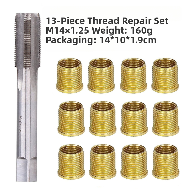 13-частов комплект за ремонт на резба на свещи за запалване M14 с прави жлебове