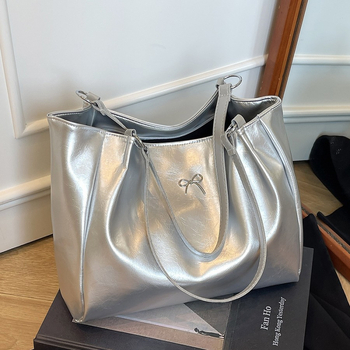 Geantă tote de umăr pentru femei — material PU, formă orizontală pătrată, închidere cu fermoar, căptușeală din nylon, curea de umăr unică