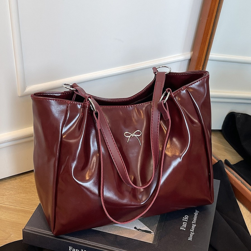 Geantă tote de umăr pentru femei — material PU, formă orizontală pătrată, închidere cu fermoar, căptușeală din nylon, curea de umăr unică