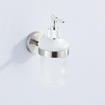 Διανομέας υγρών από ανοξείδωτο ατσάλι, επιτοίχιος — χειροκίνητη λειτουργία με πάτημα, φινίρισμα βουρτσισμένο, μοντέρνος μινιμαλιστικός σχεδιασμός, βάρος 410 g