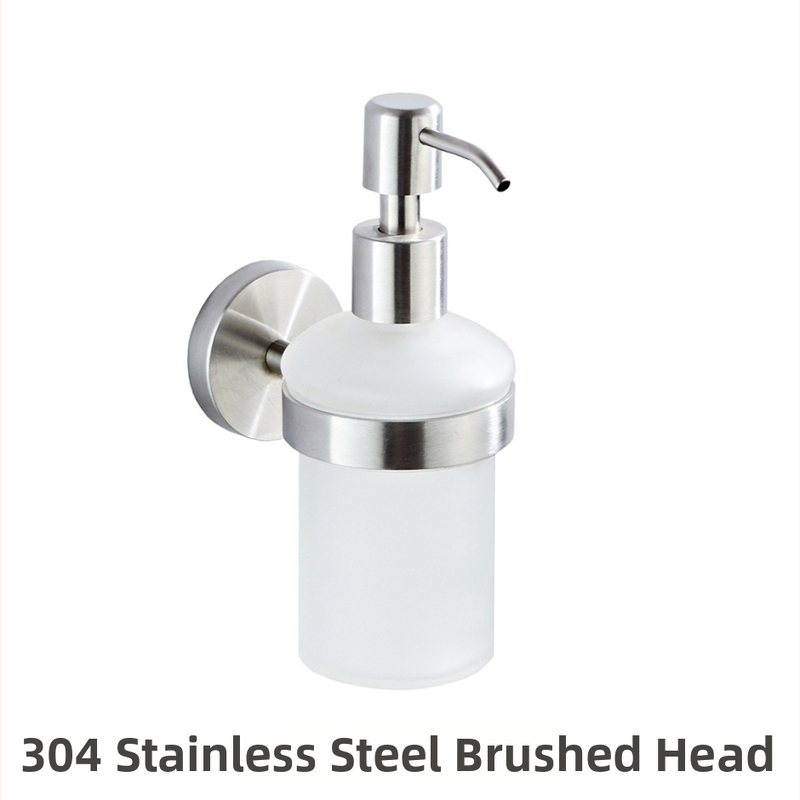 Διανομέας υγρών από ανοξείδωτο ατσάλι, επιτοίχιος — χειροκίνητη λειτουργία με πάτημα, φινίρισμα βουρτσισμένο, μοντέρνος μινιμαλιστικός σχεδιασμός, βάρος 410 g