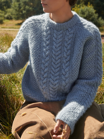 Pulover od pamuka i lana s geometrijskim uzorkom, debeli pleteni materijal, širok kroj