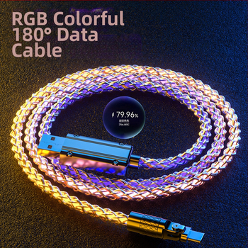 3v1 kábel rýchleho nabíjania (Lightning/Micro USB/Type-C), telo zinku zliatiny, otočný konektor s pravým uhlom, LED s gradientom, až 120W