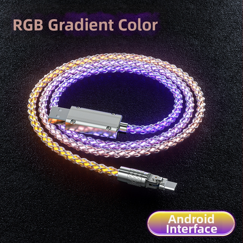 3v1 kábel rýchleho nabíjania (Lightning/Micro USB/Type-C), telo zinku zliatiny, otočný konektor s pravým uhlom, LED s gradientom, až 120W