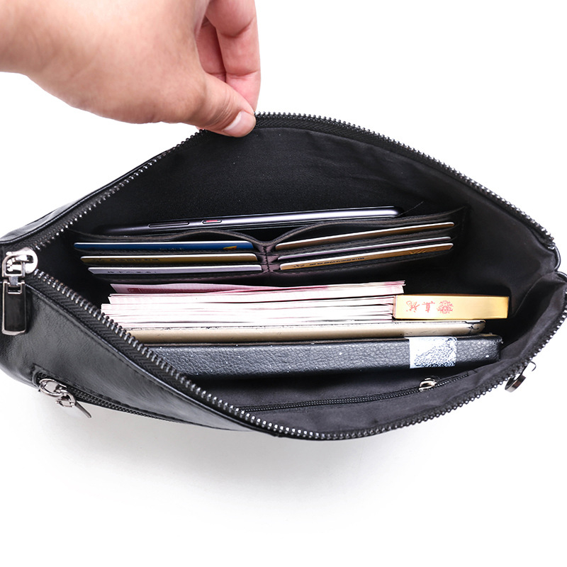 Pánska PU kožená envelope clutch so zipsom, proti krádeži, mäkký povrch, kompatibilný s 10-palcovým tabletom