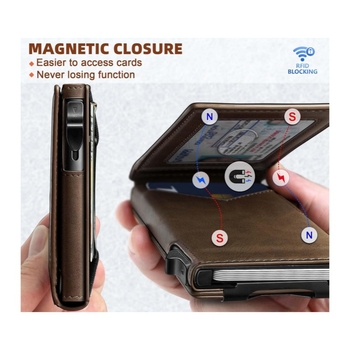 Персонализиран кожен портфейл с RFID защита, голям капацитет, множество отделения за карти, магнитно закопчаване, модел 88888-27, унисекс, бизнес стил
