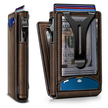 Персонализиран кожен портфейл с RFID защита, голям капацитет, множество отделения за карти, магнитно закопчаване, модел 88888-27, унисекс, бизнес стил