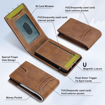 Unisex PU piniginė su metalo kortelių laikikliu, vertikalus dizainas, vandeniui atsparus ir apsaugotas nuo vagystės