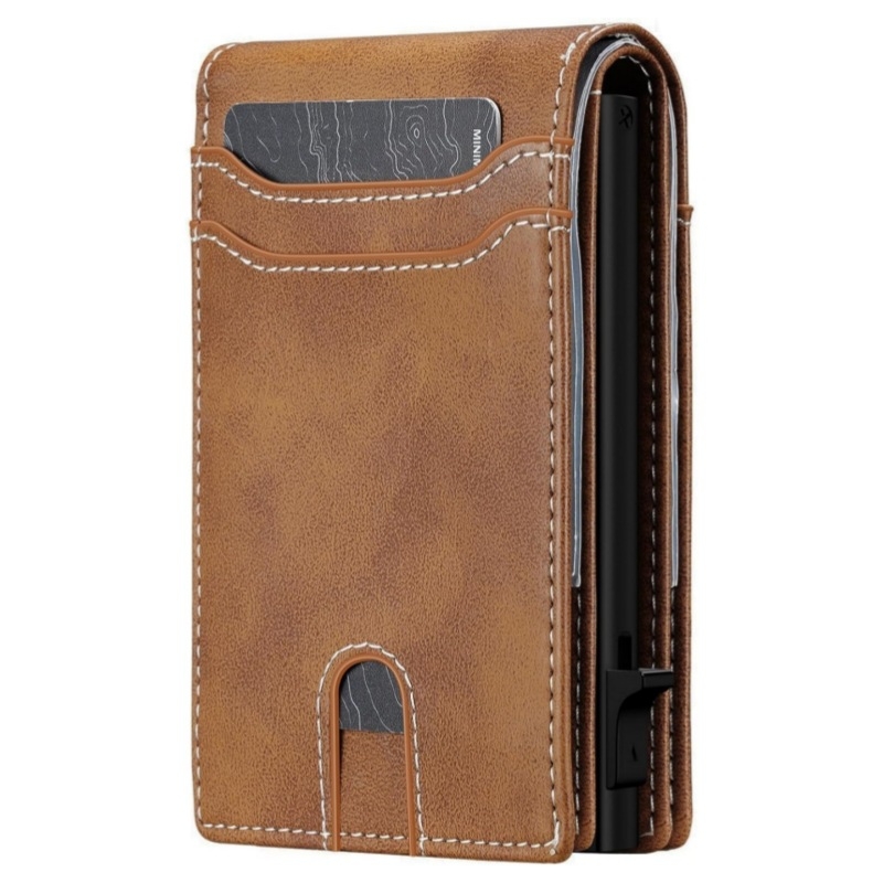 Unisex PU piniginė su metalo kortelių laikikliu, vertikalus dizainas, vandeniui atsparus ir apsaugotas nuo vagystės