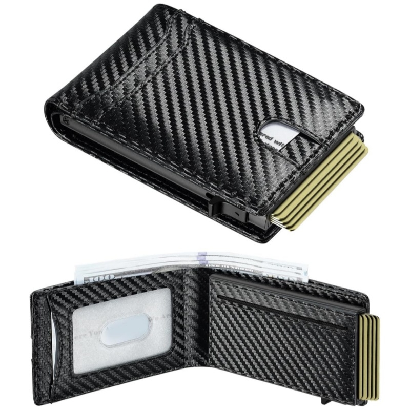 Unisex PU piniginė su metalo kortelių laikikliu, vertikalus dizainas, vandeniui atsparus ir apsaugotas nuo vagystės