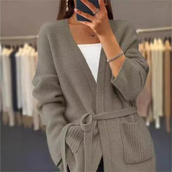 Cardigan-pulover od akrila, V-izrez, raglan rukavi, vezanje