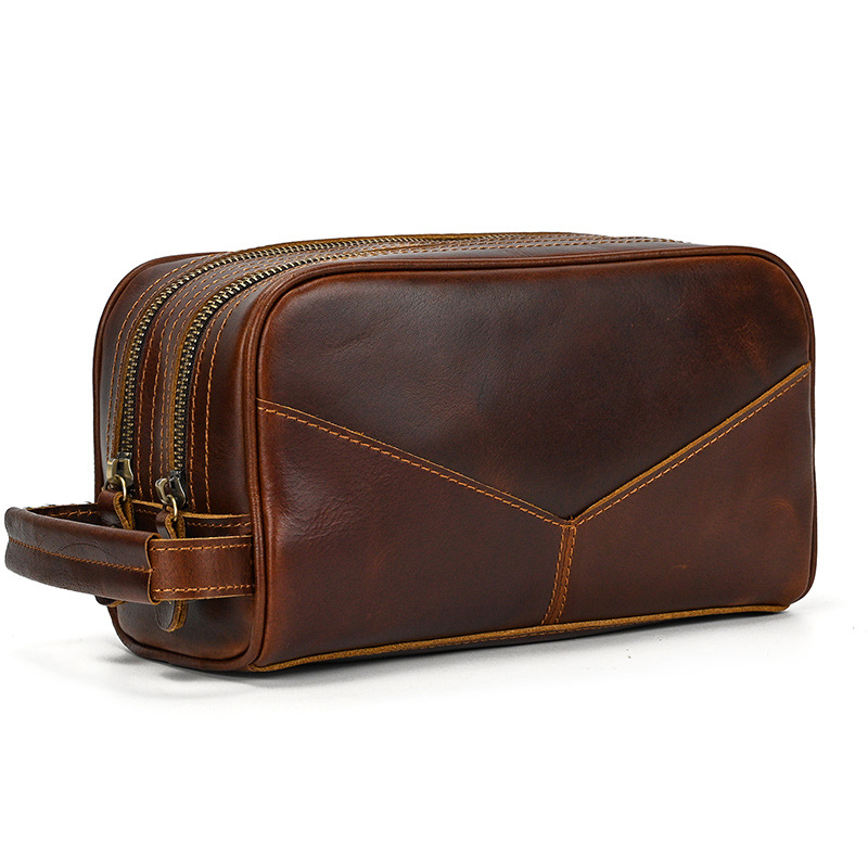Pánska kožená listová taška — Pravá koža, prvá vrstva hovädzej kože, výstelka polyester-bavlna, viacúčelové úložné pre voľný čas cestovanie