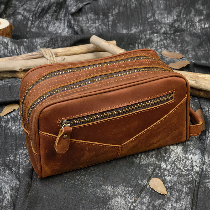 Pánska kožená listová taška — Pravá koža, prvá vrstva hovädzej kože, výstelka polyester-bavlna, viacúčelové úložné pre voľný čas cestovanie