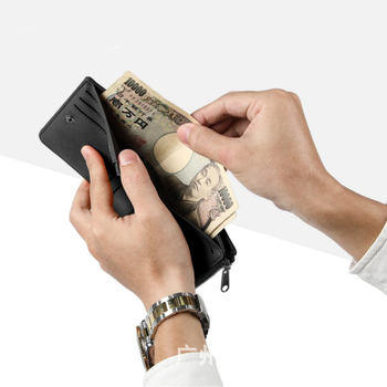 Мъжки портфейл от естествена кожа с цип, кожа от първи слой, водоустойчив, антикрадба