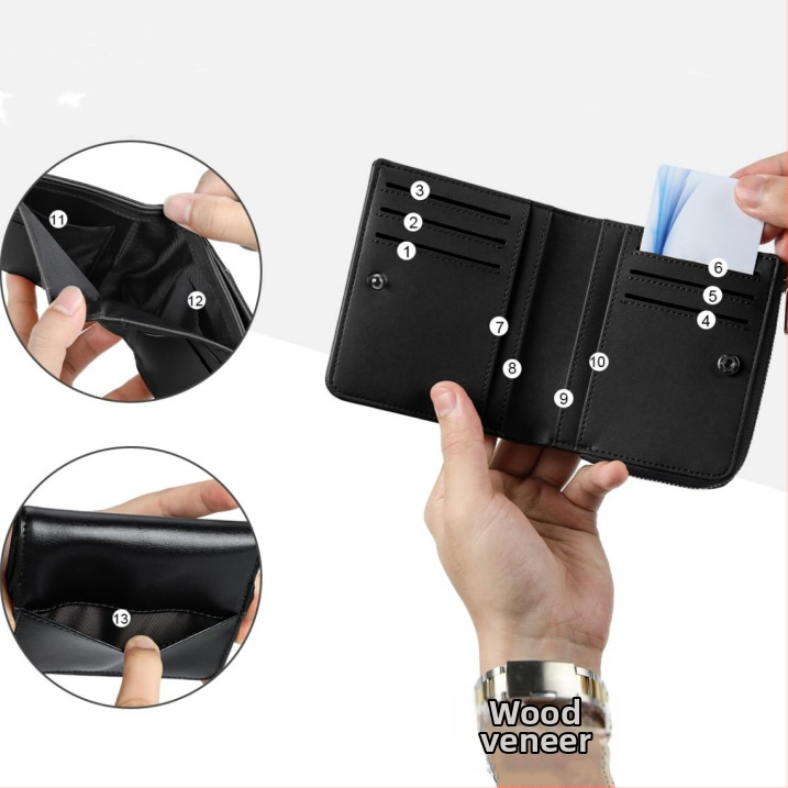 Pánska peňaženka z pravej kože, s uzáverom na zips, prvá vrstva hovädzej kože, vodotesná, proti krádeži